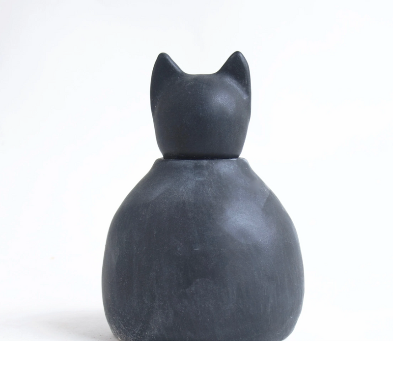 Small Matte Black Cat Urn